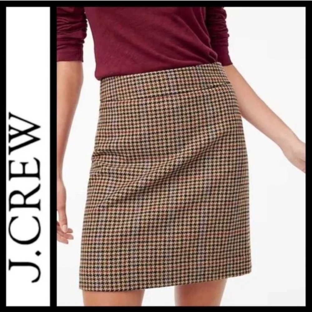 J. Crew Brown Black Houndstooth Pencil Skirt | Classic Work Fall Style | Size 8